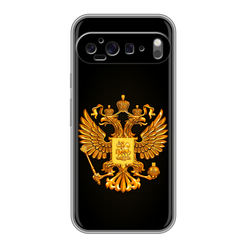 Силиконовый чехол на Google Pixel 9 Pro XL с принтом Герб России желтый Силиконовый чехол на Google Pixel 9 Pro XL с принтом Герб России желтый
