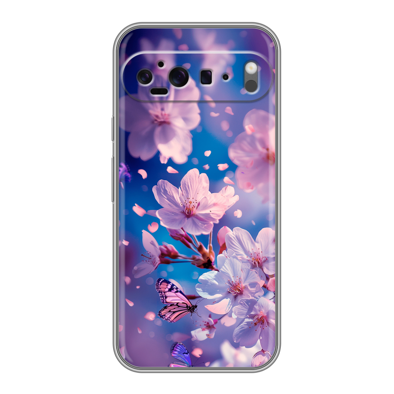 Силиконовый чехол на Google Pixel 9 Pro XL с принтом цветы бабочки Силиконовый чехол на Google Pixel 9 Pro XL с принтом цветы бабочки