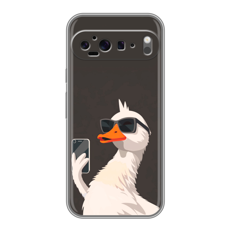 Силиконовый чехол на Google Pixel 9 Pro XL с принтом утка в очках Силиконовый чехол на Google Pixel 9 Pro XL с принтом утка в очках