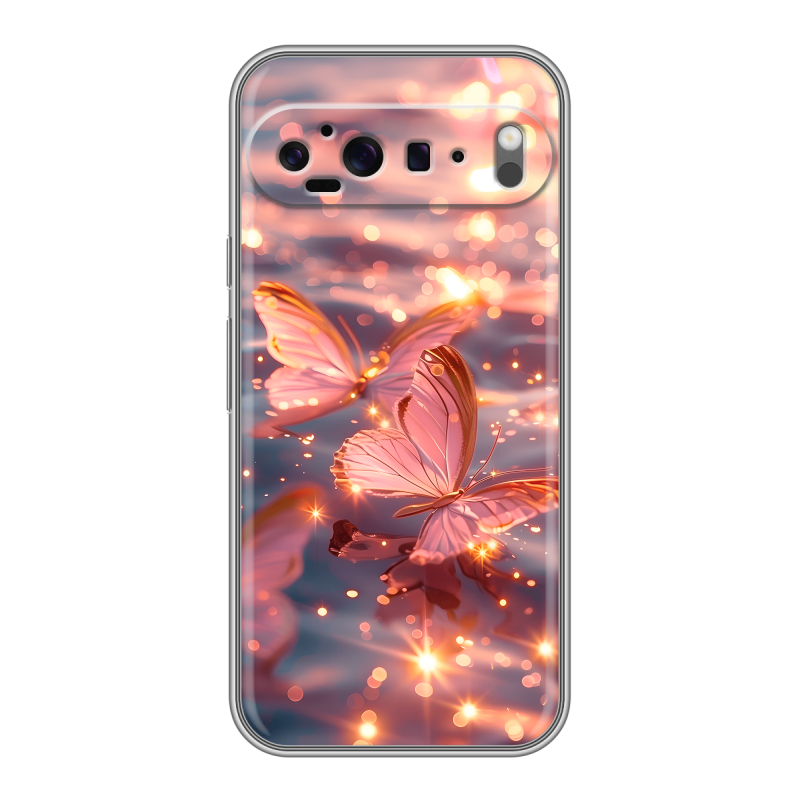 Силиконовый чехол на Google Pixel 9 Pro XL с принтом бабочки розовые Силиконовый чехол на Google Pixel 9 Pro XL с принтом бабочки розовые