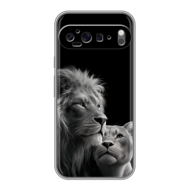 Силиконовый чехол на Google Pixel 9 Pro XL с принтом Лев кошки Силиконовый чехол на Google Pixel 9 Pro XL с принтом Лев кошки