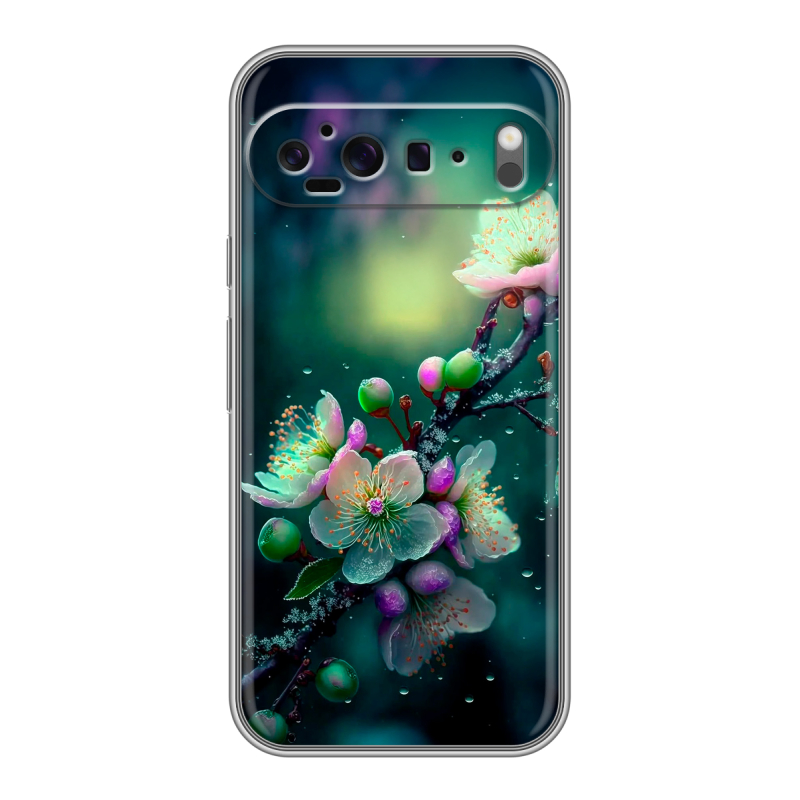 Силиконовый чехол на Google Pixel 9 Pro XL с принтом Цветы и мрамор Силиконовый чехол на Google Pixel 9 Pro XL с принтом Цветы и мрамор