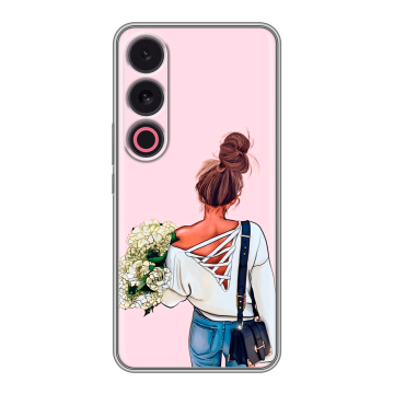 Силиконовый чехол на Meizu 21 с принтом Девушка и букет