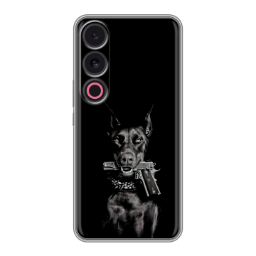 Силиконовый чехол на Meizu 21 с принтом Доберман и пистолет