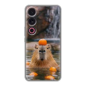 Силиконовый чехол на Meizu 21 с принтом Капибара с апельсином