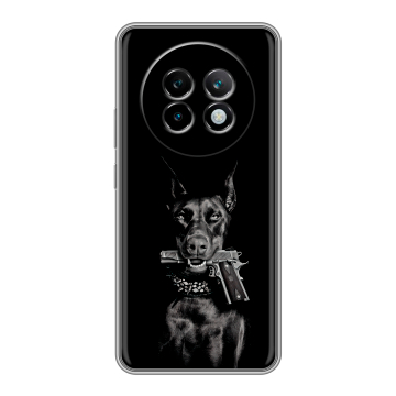 Силиконовый чехол на Realme 13 Plus 5G с принтом Доберман и пистолет