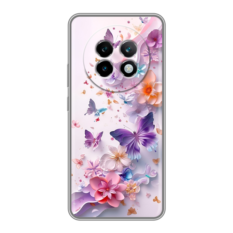 Силиконовый чехол на Realme 13 Plus 5G с принтом цветы бабочки Силиконовый чехол на Realme 13 Plus 5G с принтом цветы бабочки