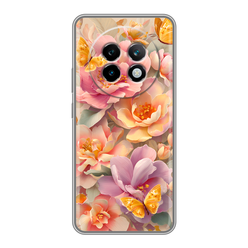 Силиконовый чехол на Realme 13 Plus 5G с принтом Цветы и бабочки Силиконовый чехол на Realme 13 Plus 5G с принтом Цветы и бабочки