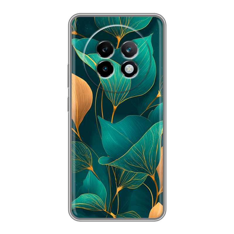Силиконовый чехол на Realme 13 Plus 5G с принтом Листья и золото Силиконовый чехол на Realme 13 Plus 5G с принтом Листья и золото