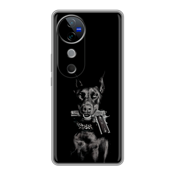 Силиконовый чехол на Vivo V40 с принтом Доберман и пистолет