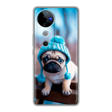 Силиконовый чехол на Vivo V40 с принтом Мопс в шапке Силиконовый чехол на Vivo V40 с принтом Мопс в шапке