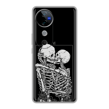 Силиконовый чехол на Vivo V40 с принтом Поцелуй скелетов Силиконовый чехол на Vivo V40 с принтом Поцелуй скелетов
