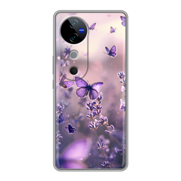Силиконовый чехол на Vivo V40 с принтом бабочки и лаванда Силиконовый чехол на Vivo V40 с принтом бабочки и лаванда