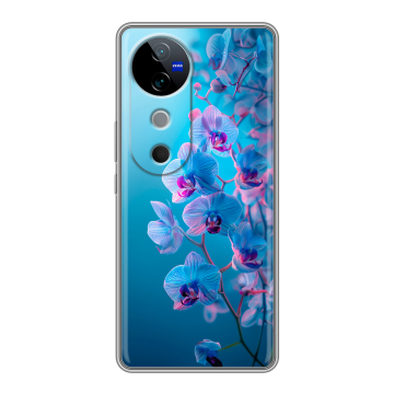 Силиконовый чехол на Vivo V40 с принтом голубые орхидеи Силиконовый чехол на Vivo V40 с принтом голубые орхидеи