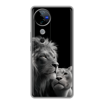 Силиконовый чехол на Vivo V40 с принтом Лев кошки