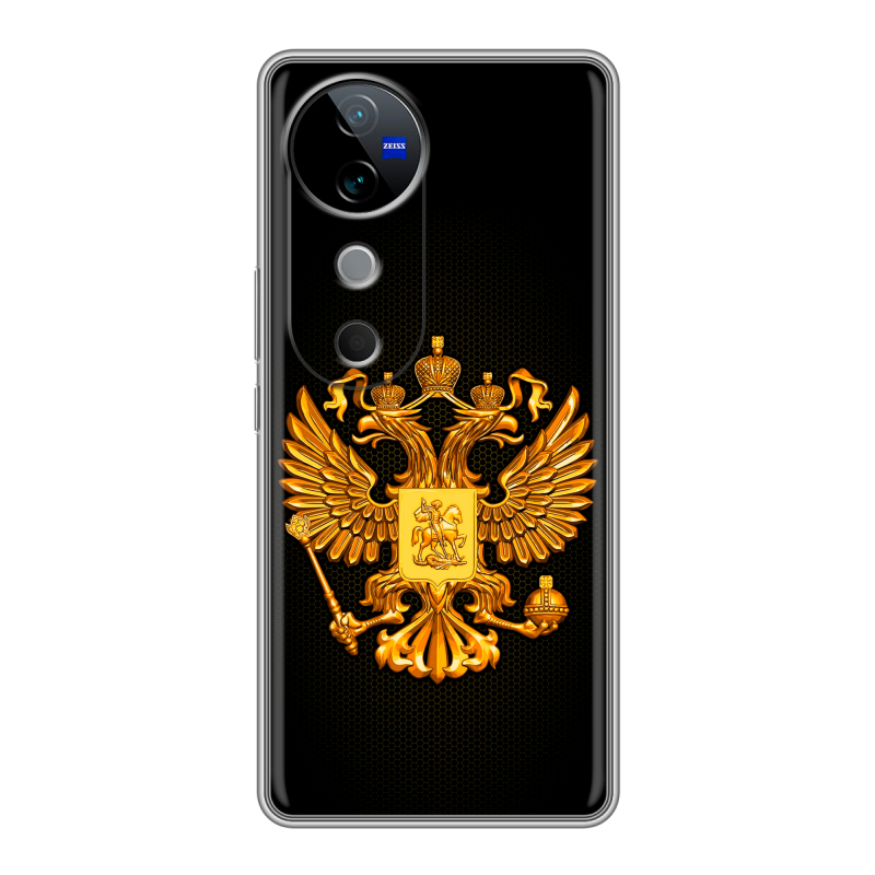 Силиконовый чехол на Vivo V40 с принтом Герб России желтый Силиконовый чехол на Vivo V40 с принтом Герб России желтый