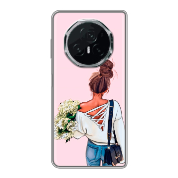 Пластиковый чехол на Honor Magic V3 с принтом Девушка и букет