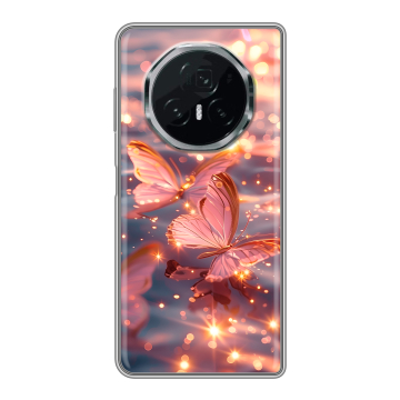 Пластиковый чехол на Honor Magic V3 с принтом бабочки розовые