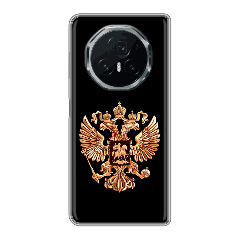 Пластиковый чехол на Honor Magic V3 с принтом Герб России золотой Пластиковый чехол на Honor Magic V3 с принтом Герб России золотой