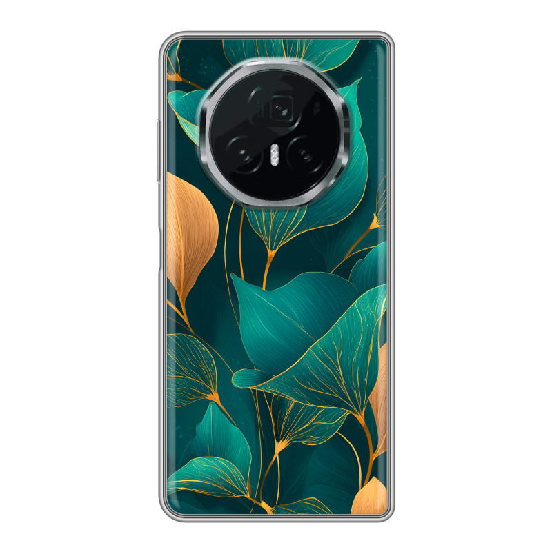 Пластиковый чехол на Honor Magic V3 с принтом Листья и золото Пластиковый чехол на Honor Magic V3 с принтом Листья и золото