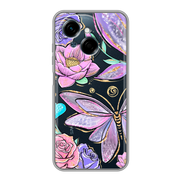 Силиконовый чехол на Tecno Spark Go 1 с принтом Бабочки и цветы