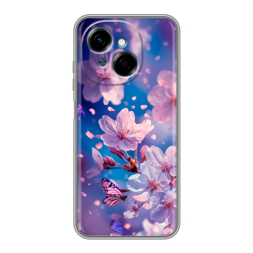 Силиконовый чехол на Tecno Spark Go 1 с принтом цветы бабочки