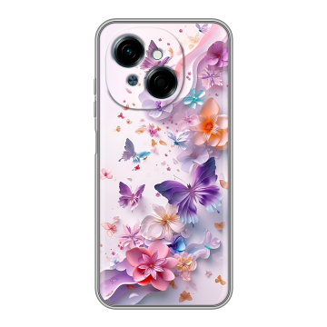 Силиконовый чехол на Tecno Spark Go 1 с принтом цветы бабочки Силиконовый чехол на Tecno Spark Go 1 с принтом цветы бабочки