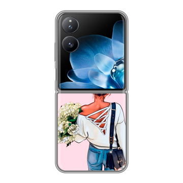 Пластиковый чехол на Xiaomi Mix Flip с принтом Девушка и букет