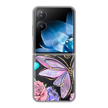 Пластиковый чехол на Xiaomi Mix Flip с принтом Бабочки и цветы