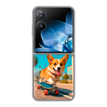 Пластиковый чехол на Xiaomi Mix Flip с принтом Корги на скейте Пластиковый чехол на Xiaomi Mix Flip с принтом Корги на скейте