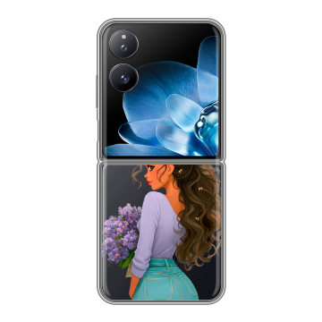 Пластиковый чехол на Xiaomi Mix Flip с принтом девушка цветы Пластиковый чехол на Xiaomi Mix Flip с принтом девушка цветы