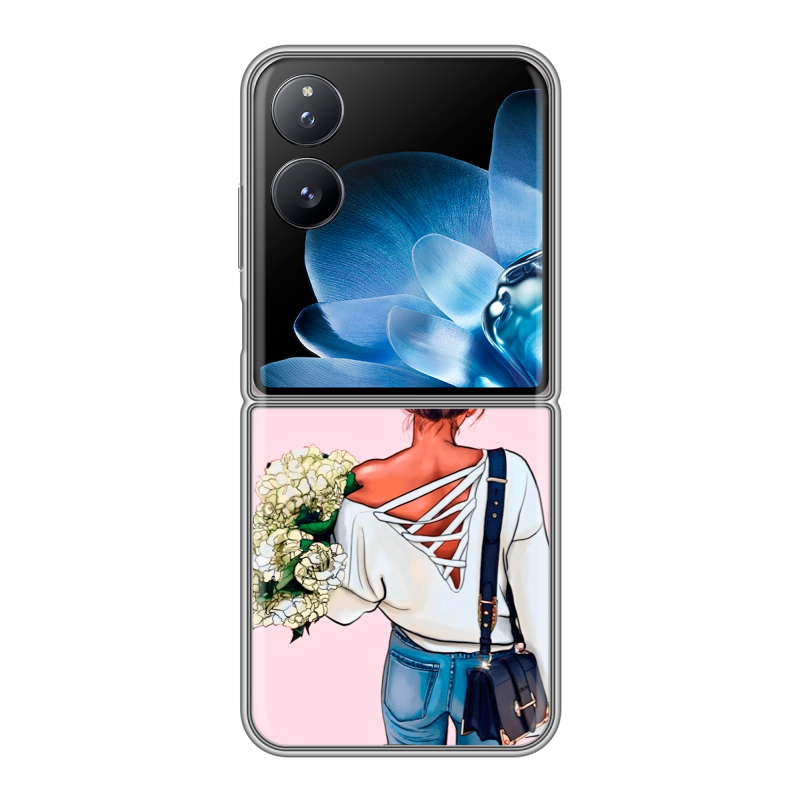 Пластиковый чехол на Xiaomi Mix Flip с принтом Девушка и букет Пластиковый чехол на Xiaomi Mix Flip с принтом Девушка и букет