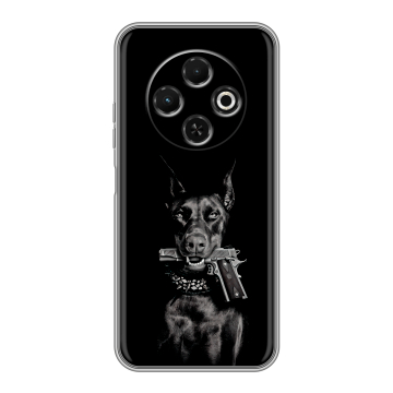 Силиконовый чехол на Tecno Spark 30C с принтом Доберман и пистолет Силиконовый чехол на Tecno Spark 30C с принтом Доберман и пистолет