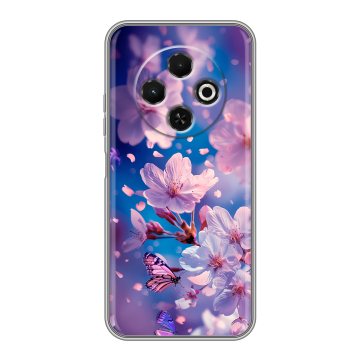 Силиконовый чехол на Tecno Spark 30C с принтом цветы бабочки Силиконовый чехол на Tecno Spark 30C с принтом цветы бабочки