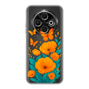 Силиконовый чехол на Tecno Spark 30C с принтом цветы бабочки
