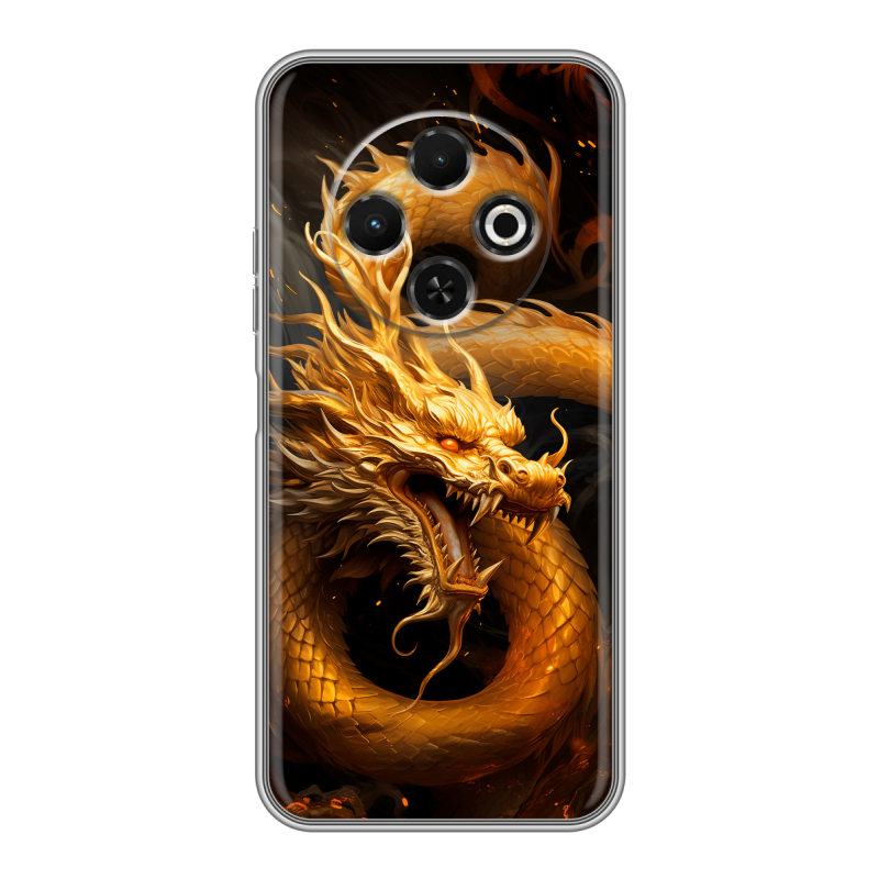 Силиконовый чехол на Tecno Spark 30C с принтом Золотой дракон Силиконовый чехол на Tecno Spark 30C с принтом Золотой дракон