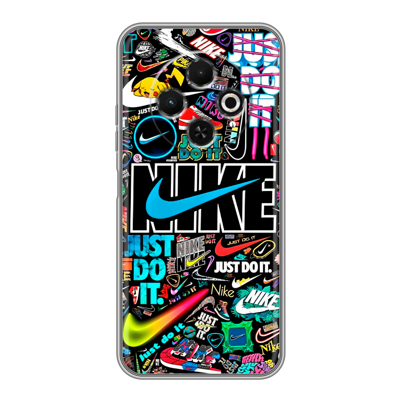 Силиконовый чехол на Tecno Spark 30C с принтом найк nike черный Силиконовый чехол на Tecno Spark 30C с принтом найк nike черный