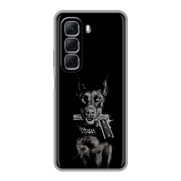 Силиконовый чехол на Infinix Hot 50 4G с принтом Доберман и пистолет