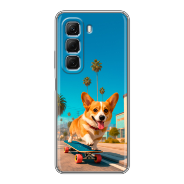 Силиконовый чехол на Infinix Hot 50 с принтом Корги на скейте