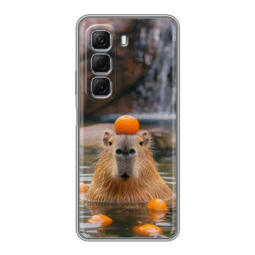 Силиконовый чехол на Infinix Hot 50 с принтом Капибара с апельсином