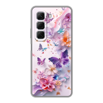 Силиконовый чехол на Infinix Hot 50 с принтом цветы бабочки