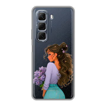 Силиконовый чехол на Infinix Hot 50 с принтом девушка цветы