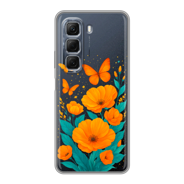 Силиконовый чехол на Infinix Hot 50 с принтом цветы бабочки