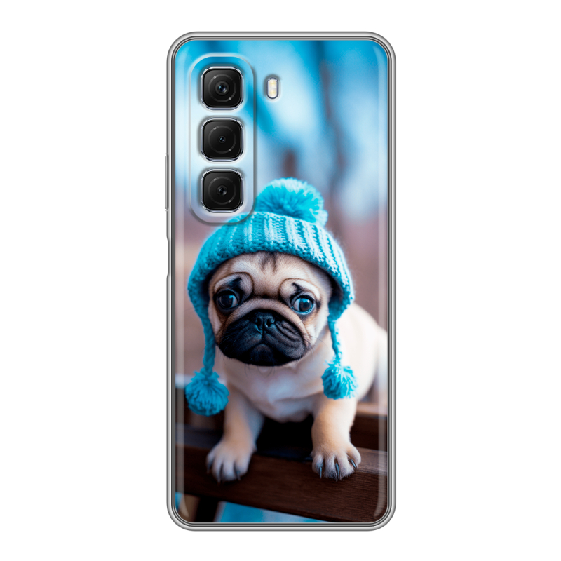 Силиконовый чехол на Infinix Hot 50 с принтом Мопс в шапке Силиконовый чехол на Infinix Hot 50 с принтом Мопс в шапке