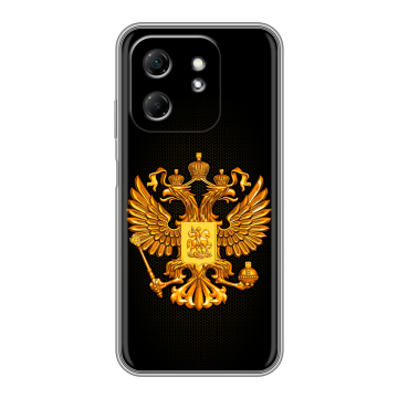 Силиконовый чехол на Infinix Hot 50i с принтом Герб России желтый