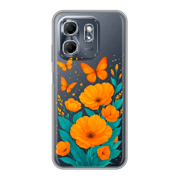 Силиконовый чехол на Infinix Hot 50i с принтом цветы бабочки