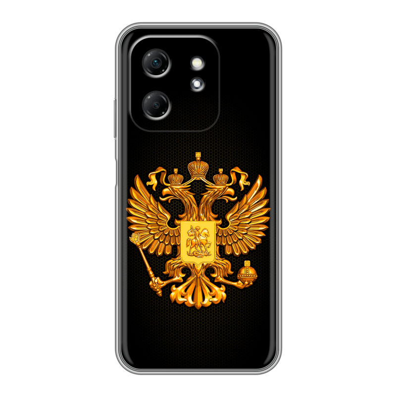Силиконовый чехол на Infinix Hot 50i с принтом Герб России желтый Силиконовый чехол на Infinix Hot 50i с принтом Герб России желтый
