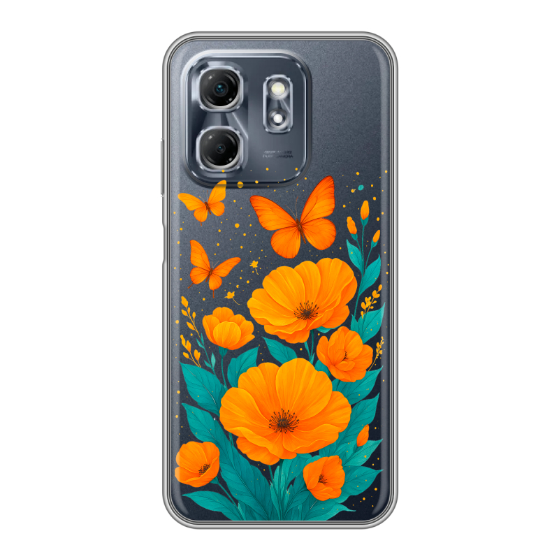 Силиконовый чехол на Infinix Hot 50i с принтом цветы бабочки Силиконовый чехол на Infinix Hot 50i с принтом цветы бабочки