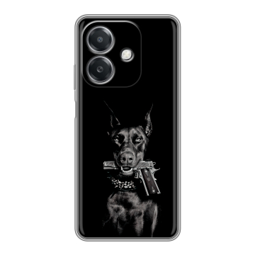 Силиконовый чехол на OPPO A3x с принтом Доберман и пистолет Силиконовый чехол на OPPO A3x с принтом Доберман и пистолет