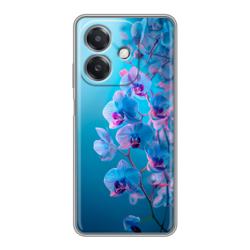 Силиконовый чехол на OPPO A3x с принтом голубые орхидеи Силиконовый чехол на OPPO A3x с принтом голубые орхидеи